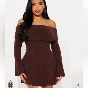 Fashion Nova Brown Off-Shoulder Dress
